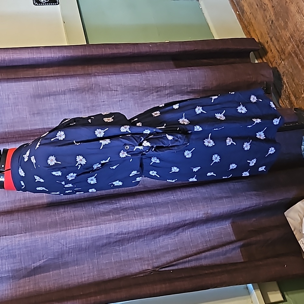 Angie Dark Blue Foral Print Roll Sleeves - Picture 5 of 7